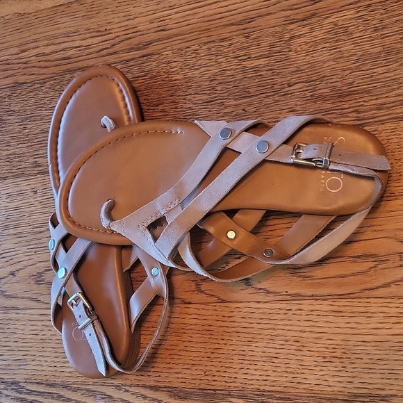 Franco Sarto strappy sandals leather suede beige size 6 - Picture 2 of 6